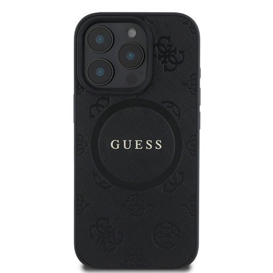 Capa MagSafe para Apple iPhone 16 Pro, Guess, Saffiano Peony Classic Logo, Preta
