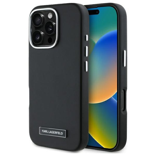 Capa MagSafe para Apple iPhone 16 Pro, Karl Lagerfeld, FW Metal Plate, Preta
