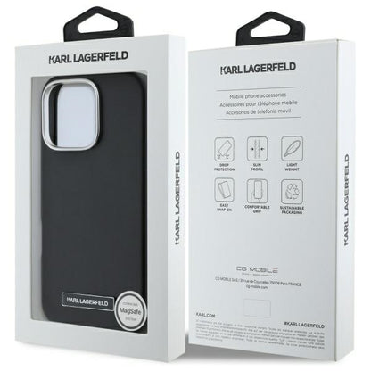Capa MagSafe para Apple iPhone 16 Pro, Karl Lagerfeld, FW Metal Plate, Preta