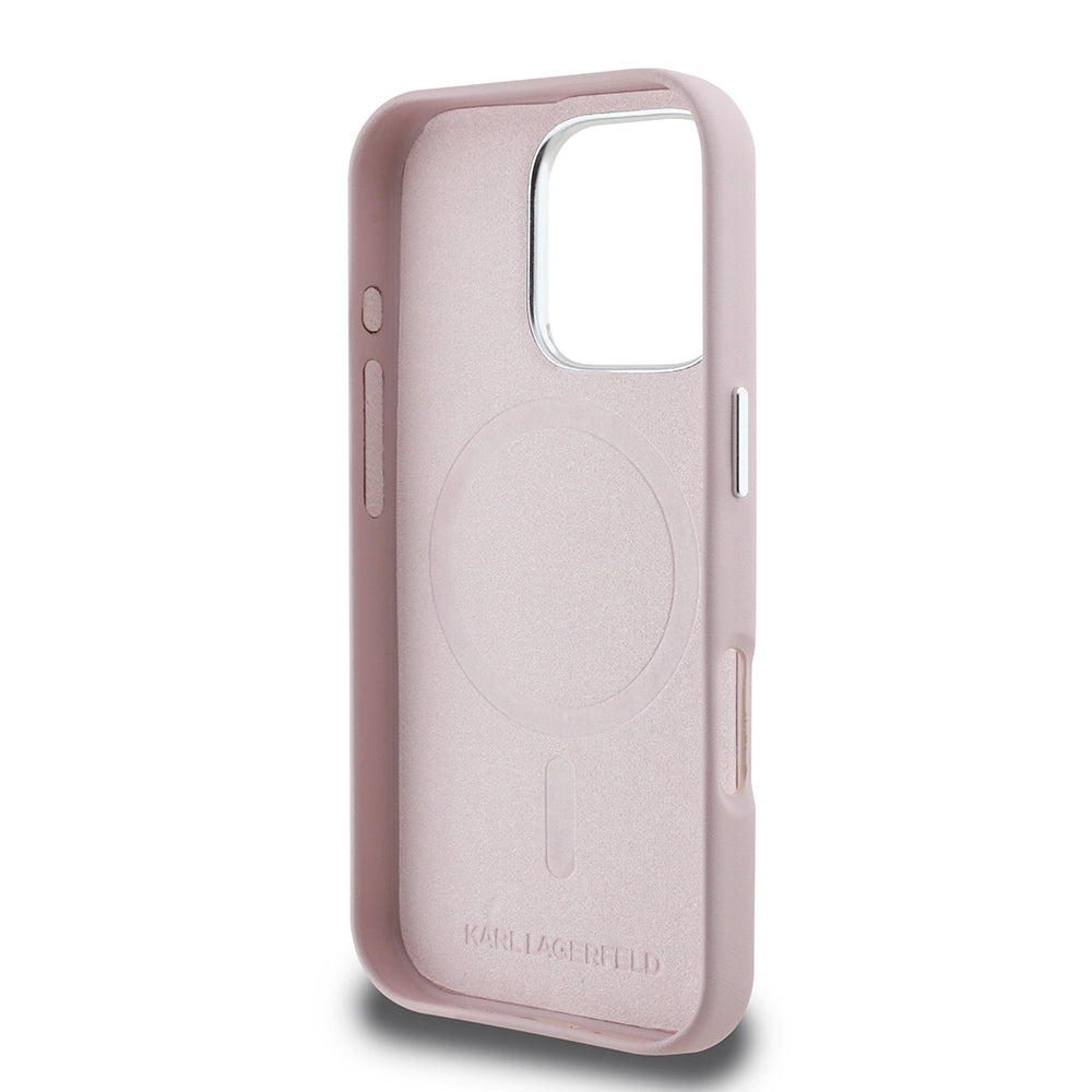 Capa MagSafe para Apple iPhone 16 Pro, Karl Lagerfeld, FW Metal Plate, Rosa