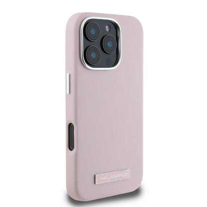 Capa MagSafe para Apple iPhone 16 Pro, Karl Lagerfeld, FW Metal Plate, Rosa