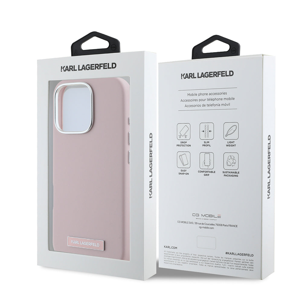 Capa MagSafe para Apple iPhone 16 Pro, Karl Lagerfeld, FW Metal Plate, Rosa