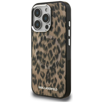 Capa MagSafe para Apple iPhone 16 Pro, Karl Lagerfeld, Padrão Leopardo IML, Castanho