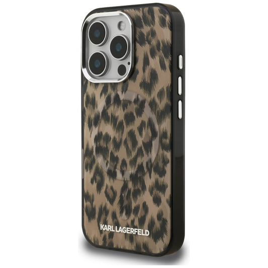 Capa MagSafe para Apple iPhone 16 Pro, Karl Lagerfeld, Padrão Leopardo IML, Castanho