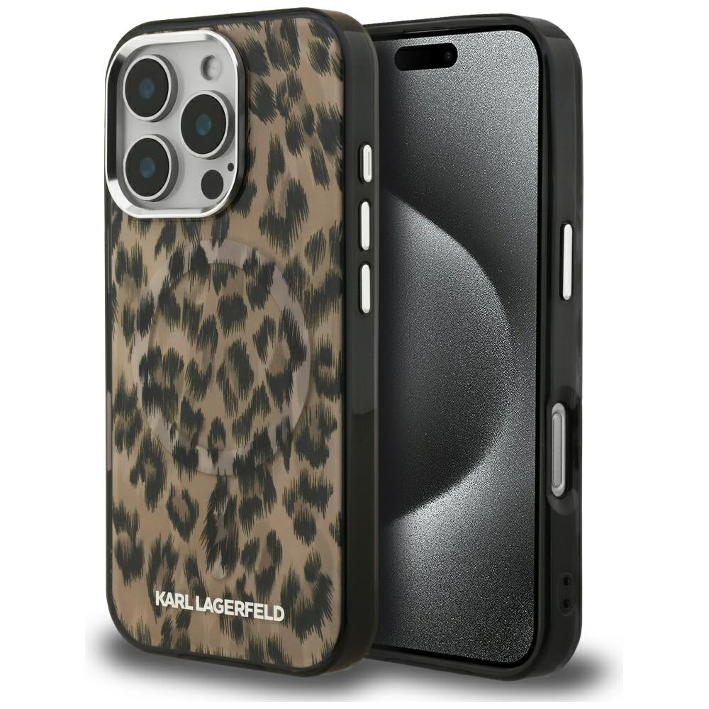 Capa MagSafe para Apple iPhone 16 Pro, Karl Lagerfeld, Padrão Leopardo IML, Castanho