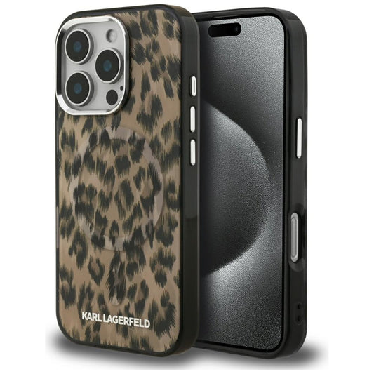 Capa MagSafe para Apple iPhone 16 Pro, Karl Lagerfeld, Padrão Leopardo IML, Castanho
