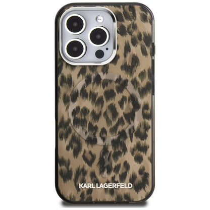 Capa MagSafe para Apple iPhone 16 Pro, Karl Lagerfeld, Padrão Leopardo IML, Castanho