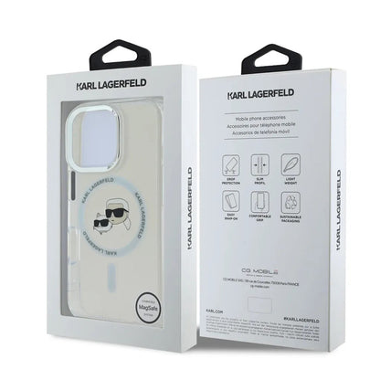 Capa MagSafe para Apple iPhone 16 Pro, Karl Lagerfeld, IML Metal Karl & Choupette's Heads, Branca.