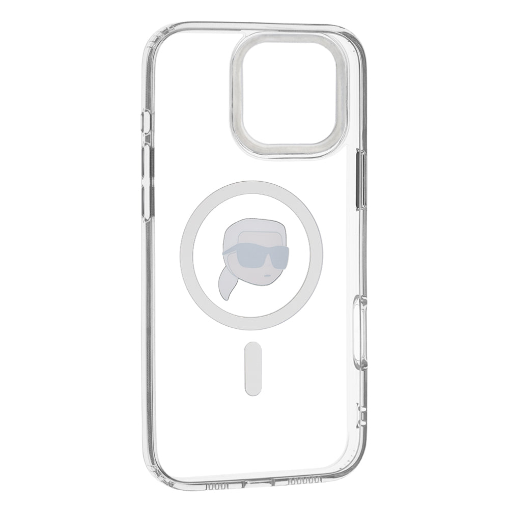 Capa MagSafe para Apple iPhone 16 Pro, Karl Lagerfeld, IML Metal Karl's Head, Branca
