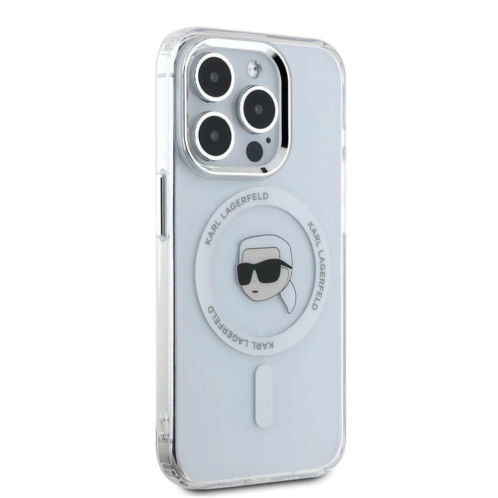 Capa MagSafe para Apple iPhone 16 Pro, Karl Lagerfeld, IML Metal Karl's Head, Branca