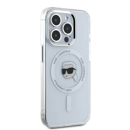 Capa MagSafe para Apple iPhone 16 Pro, Karl Lagerfeld, IML Metal Karl's Head, Branca