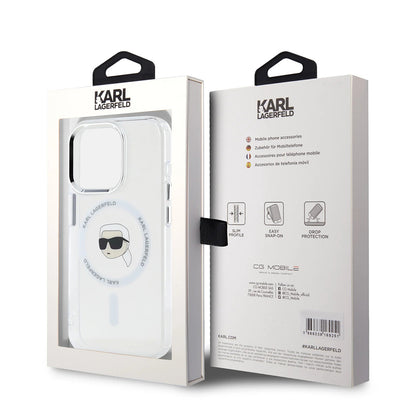 Capa MagSafe para Apple iPhone 16 Pro, Karl Lagerfeld, IML Metal Karl's Head, Branca