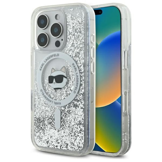 Capa MagSafe para Apple iPhone 16 Pro, Karl Lagerfeld, Liquid Glitter Choupette's Head, Transparente