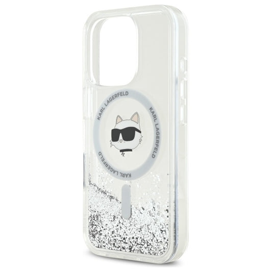 Capa MagSafe para Apple iPhone 16 Pro, Karl Lagerfeld, Liquid Glitter Choupette's Head, Transparente