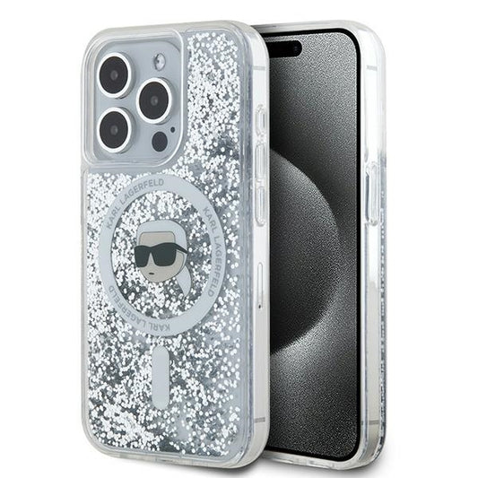 Capa MagSafe para Apple iPhone 16 Pro, Karl Lagerfeld, Liquid Glitter Karl's Head, Transparente