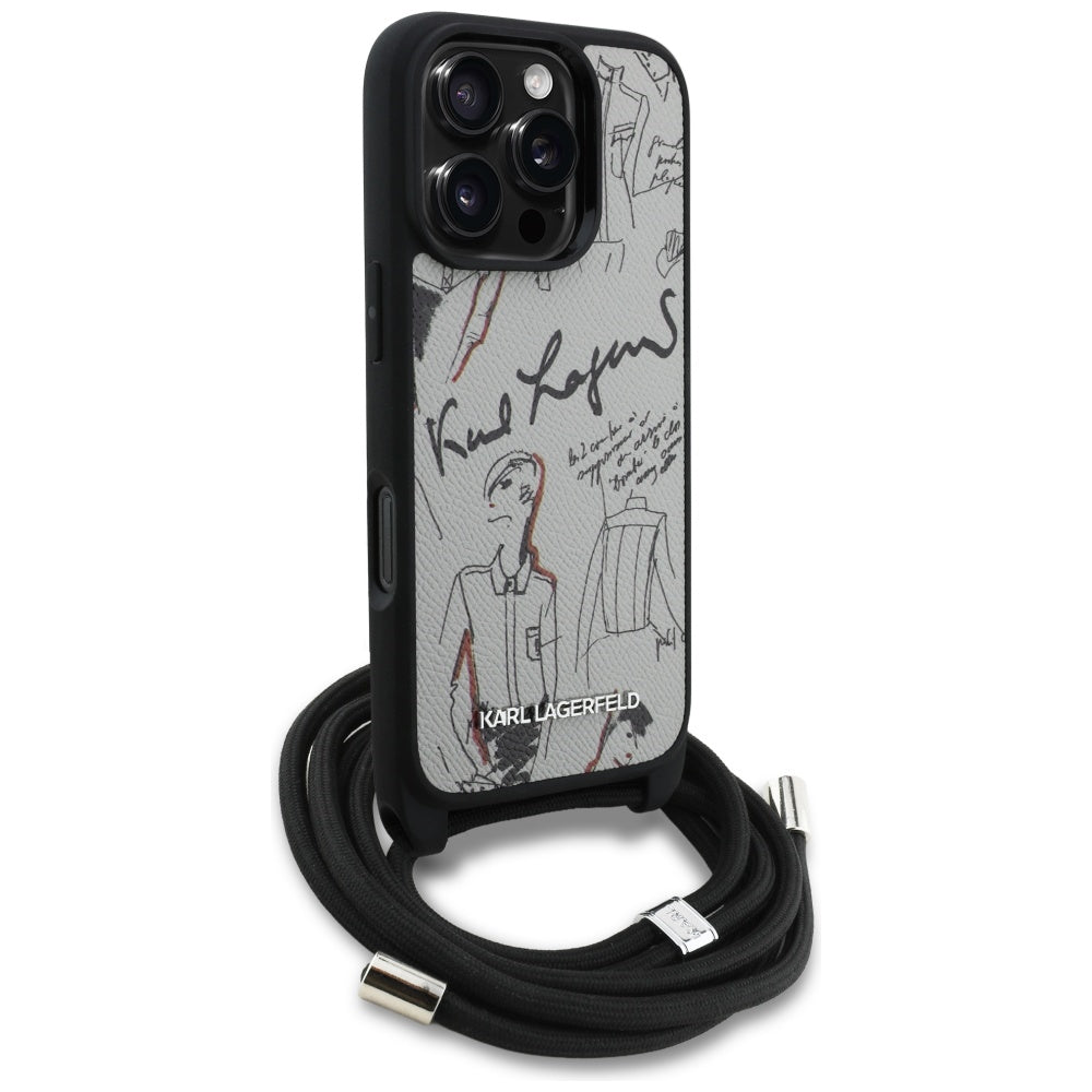 Capa MagSafe para Apple iPhone 16 Pro, Karl Lagerfeld, Saffiano Crossbody, Cinza