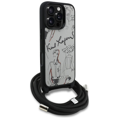 Capa MagSafe para Apple iPhone 16 Pro, Karl Lagerfeld, Saffiano Crossbody, Cinza