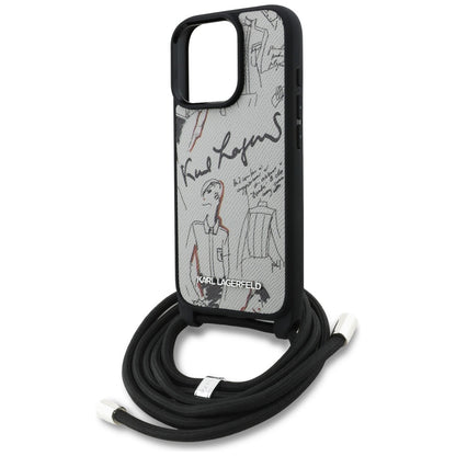 Capa MagSafe para Apple iPhone 16 Pro, Karl Lagerfeld, Saffiano Crossbody, Cinza