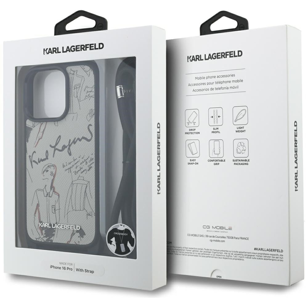 Capa MagSafe para Apple iPhone 16 Pro, Karl Lagerfeld, Saffiano Crossbody, Cinza
