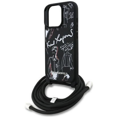 Capa MagSafe para Apple iPhone 16 Pro, Karl Lagerfeld, Saffiano Crossbody, Preta