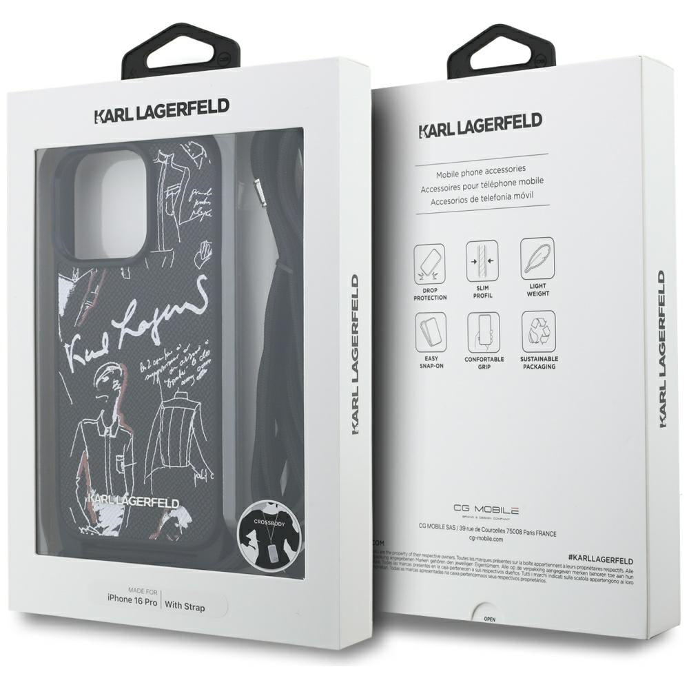 Capa MagSafe para Apple iPhone 16 Pro, Karl Lagerfeld, Saffiano Crossbody, Preta