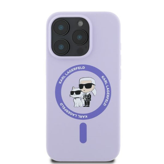 Capa MagSafe para Apple iPhone 16 Pro, Karl Lagerfeld, Anel de Silicone Karl & Choupette, Roxo