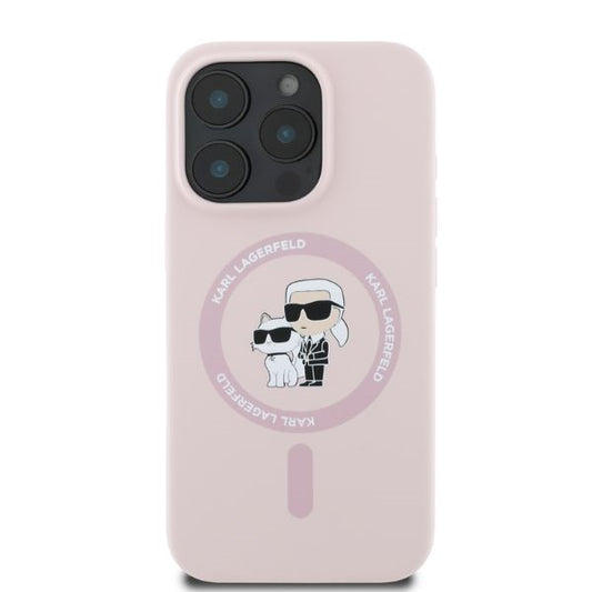 Capa MagSafe para Apple iPhone 16 Pro, Karl Lagerfeld, Anel de Silicone Karl & Choupette, Rosa
