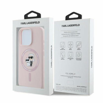 Capa MagSafe para Apple iPhone 16 Pro, Karl Lagerfeld, Anel de Silicone Karl & Choupette, Rosa