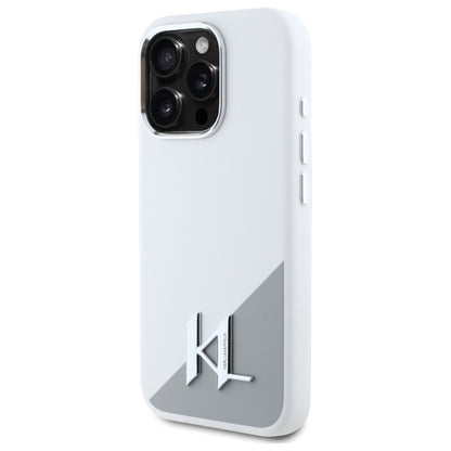 Capa MagSafe para Apple iPhone 16 Pro, Karl Lagerfeld, Silicone Shadow Metal Initial, Branca