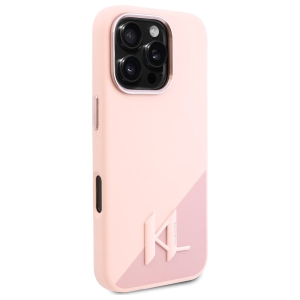 Capa MagSafe para Apple iPhone 16 Pro, Karl Lagerfeld, Silicone Shadow Metal Initial, Rosa