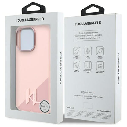 Capa MagSafe para Apple iPhone 16 Pro, Karl Lagerfeld, Silicone Shadow Metal Initial, Rosa