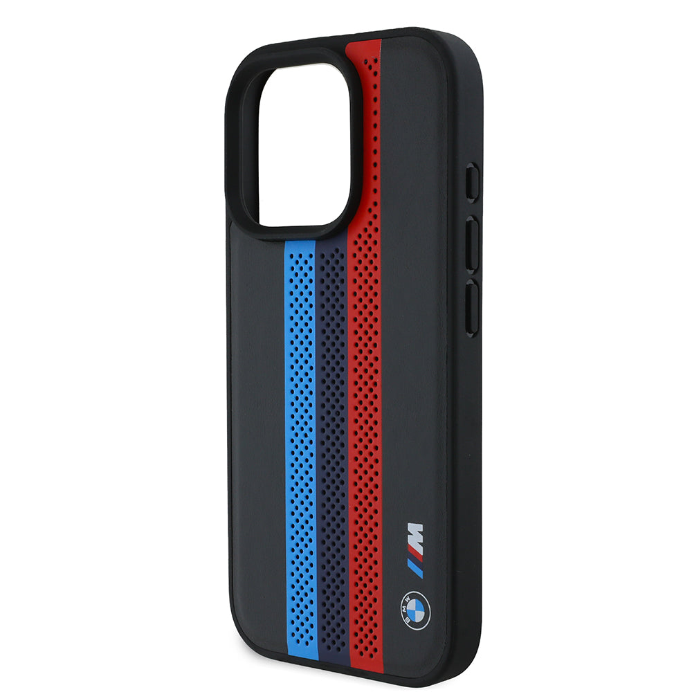 Capa MagSafe para Apple iPhone 16 Pro Max, BMW, Perforated M Perf. Tricolor Stripers, Preta