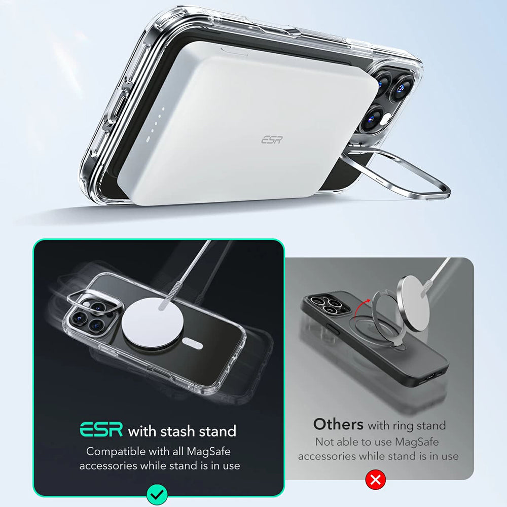 Capa MagSafe para Apple iPhone 16 Pro Max, ESR, Classic Hybrid Kickstand, Cinza Transparente