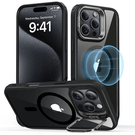 Capa MagSafe para Apple iPhone 16 Pro Max, ESR, Classic Hybrid Kickstand, Preta Transparente