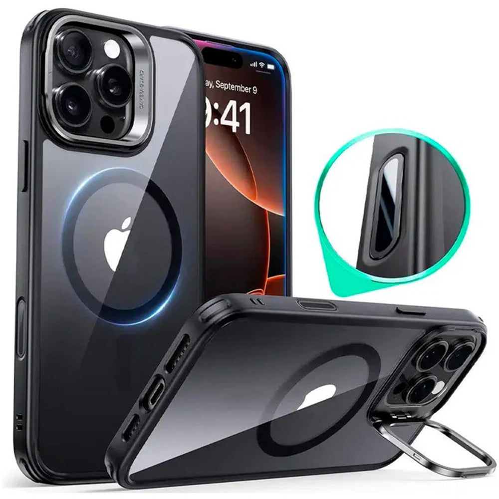 Capa MagSafe para Apple iPhone 16 Pro Max, ESR, Classic Hybrid Kickstand Slide, Preta Transparente