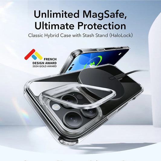 Capa MagSafe para Apple iPhone 16 Pro Max, ESR, Classic Hybrid Kickstand, Transparente