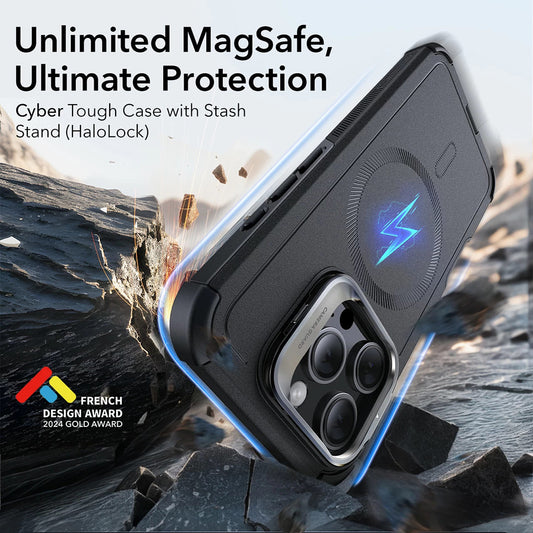 Capa MagSafe para Apple iPhone 16 Pro Max, ESR, Cyber Armor Kickstand, Preta