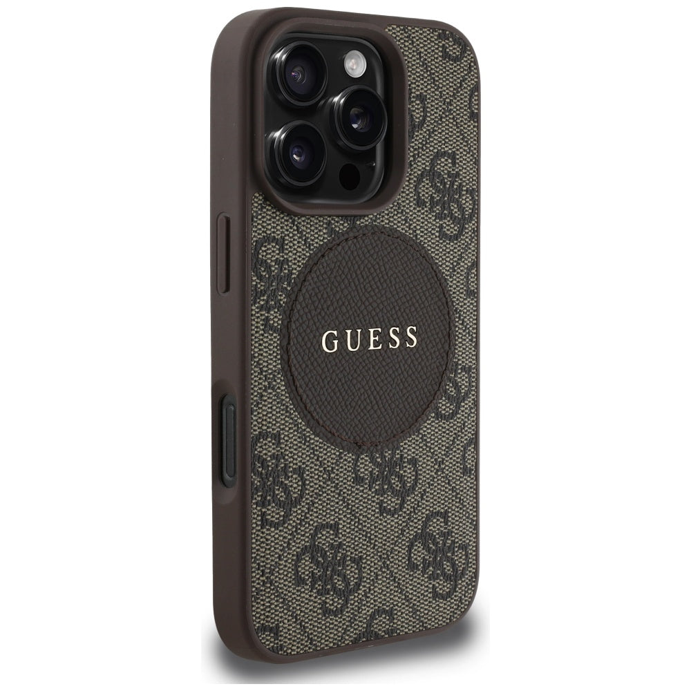 Capa MagSafe para Apple iPhone 16 Pro Max, Guess, 4G Circle Classic Logo, Castanho