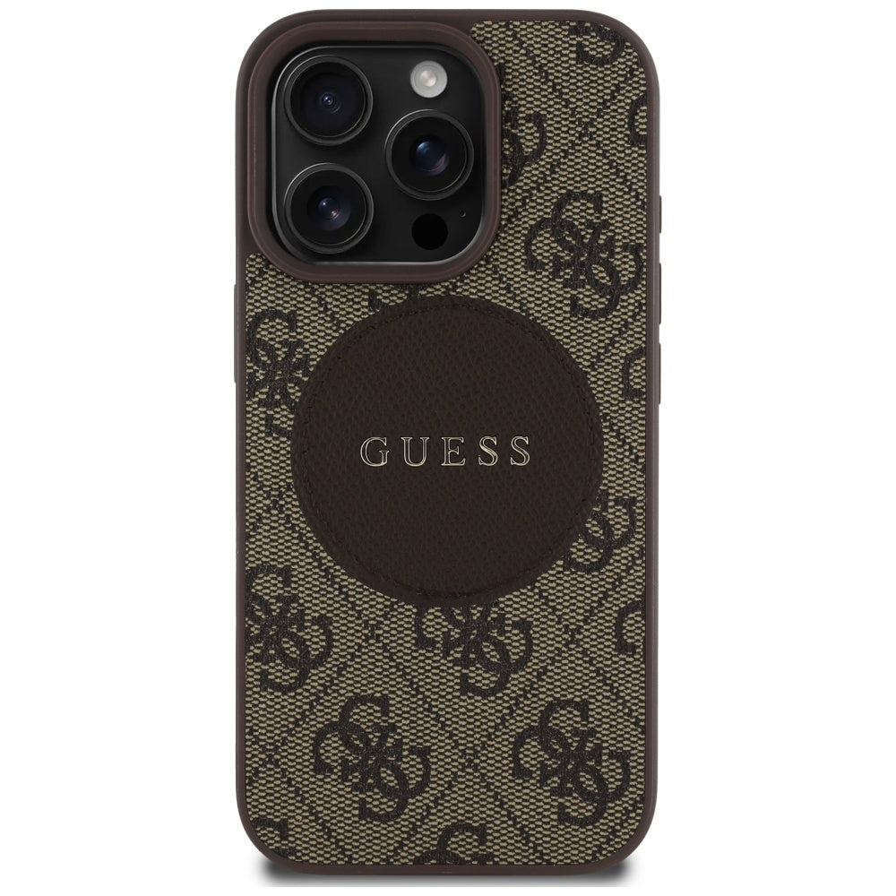 Capa MagSafe para Apple iPhone 16 Pro Max, Guess, 4G Circle Classic Logo, Castanho