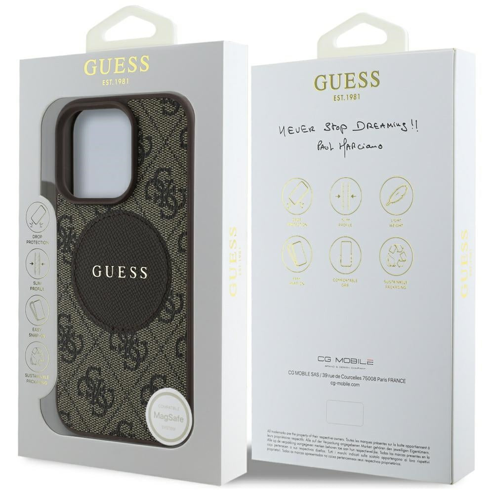 Capa MagSafe para Apple iPhone 16 Pro Max, Guess, 4G Circle Classic Logo, Castanho