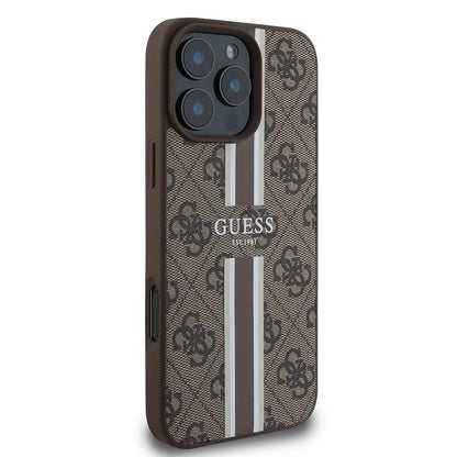MagSafe Case for Apple iPhone 16 Pro Max, Guess, 4G Printed Stripes, Brown