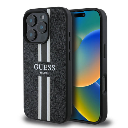 Capa MagSafe para Apple iPhone 16 Pro Max, Guess, 4G Printed Stripes, Preta
