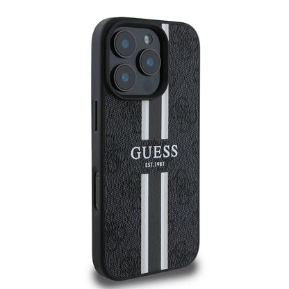 Capa MagSafe para Apple iPhone 16 Pro Max, Guess, 4G Printed Stripes, Preta