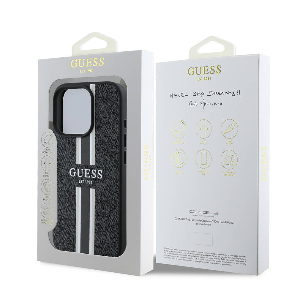 Capa MagSafe para Apple iPhone 16 Pro Max, Guess, 4G Printed Stripes, Preta