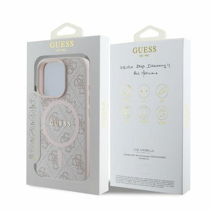Capa MagSafe para Apple iPhone 16 Pro Max, Guess, 4G Ring Classic Logo, Rosa