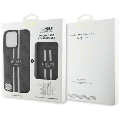 MagSafe Case for Apple iPhone 16 Pro Max, Guess, Cardslot 4G Stripes, Black