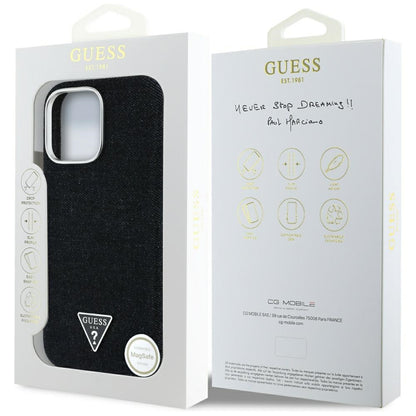 Capa MagSafe para Apple iPhone 16 Pro Max, Guess, Denim Triangle Logo, Preta