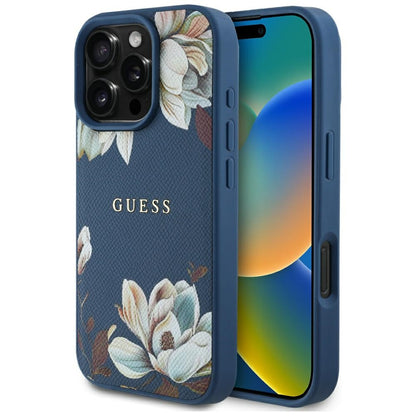 Capa MagSafe para Apple iPhone 16 Pro Max, Guess, Grained Flowers, Azul