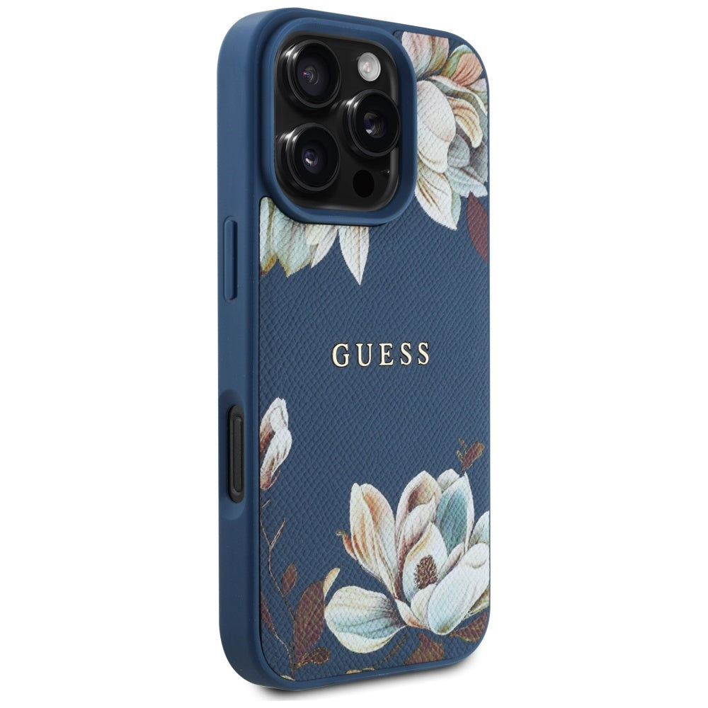Capa MagSafe para Apple iPhone 16 Pro Max, Guess, Grained Flowers, Azul