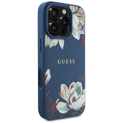Capa MagSafe para Apple iPhone 16 Pro Max, Guess, Grained Flowers, Azul